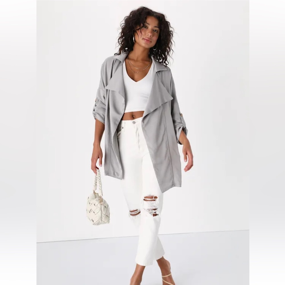 Lulus Lucky Break Light Grey Oversized Jacket - Size XS